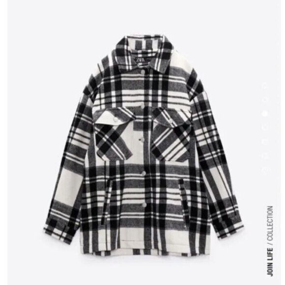 Zara black & white plaid oversized jacket size Small - Picture 2 of 14